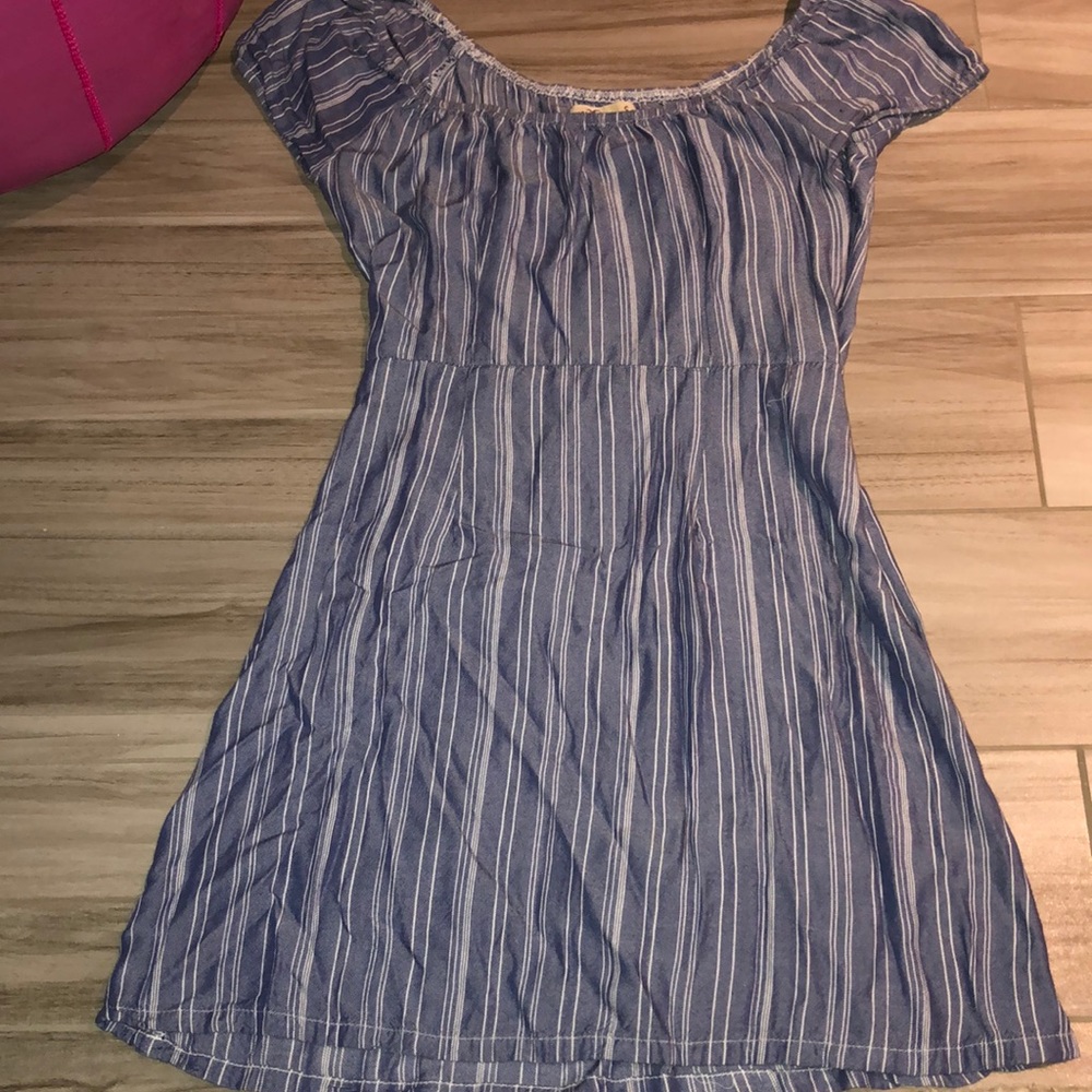 Hollister Off Shoulder Blue Striped Dress